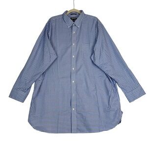 Lands End Mens 18.5 36T Supima No Iron Oxford Shirt Blue Gingham Traditional Fit